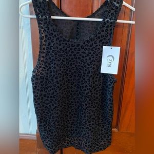 New! ZYIA ACTIVE BLACK LEOPARD SHEER WORKOUT TANK S